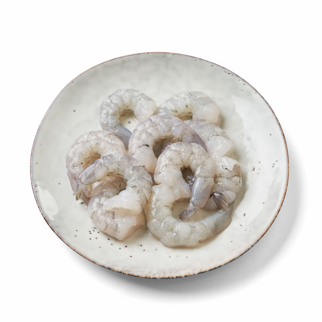 Frozen deshelled raw tiger prawns